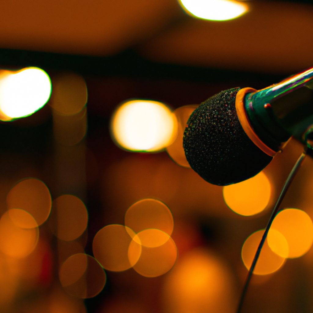 Cabina de grabación con micrófono de condensador a contraluz